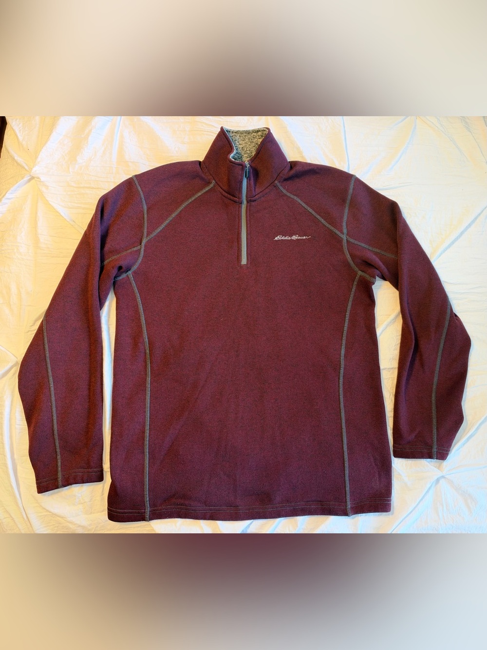Eddie Bauer Solid Burgundy 1/4 Zip Fleece Sweatshirt Men's Size M Regular